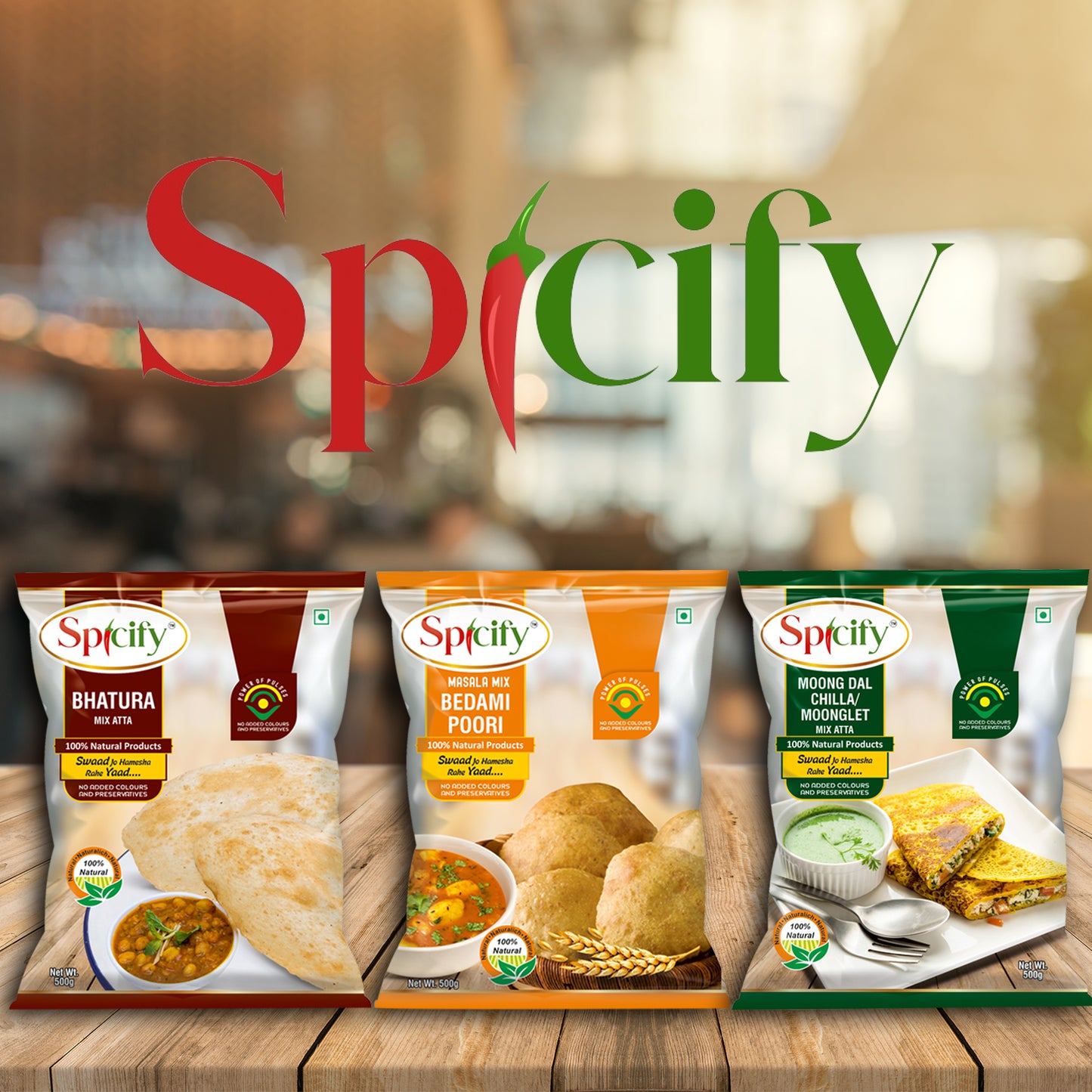 Spicify Breakfast Bites Combo| Bhatura Mix 500g | Moong Dal Chilla Mix 500g| Bedami Poori Mix 500g