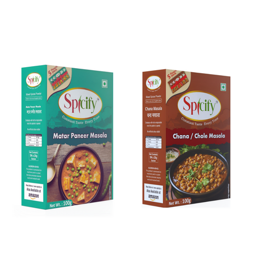 Spicify Matar Paneer & Chole Combo | 100g Pack | 100% Pure Spices | 5 Sachet Inside