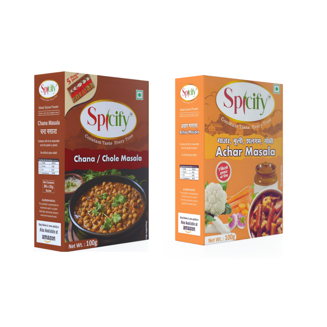 Spicify Chole Masala + Mix Veg Achar Masala | Pack of 2 100g each