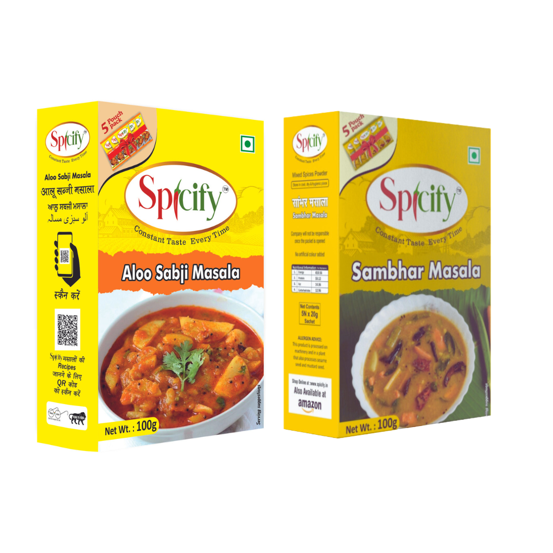 Spicify Aloo Sabji Masala+ Sambhar Masala| Pack of 2- 100g each