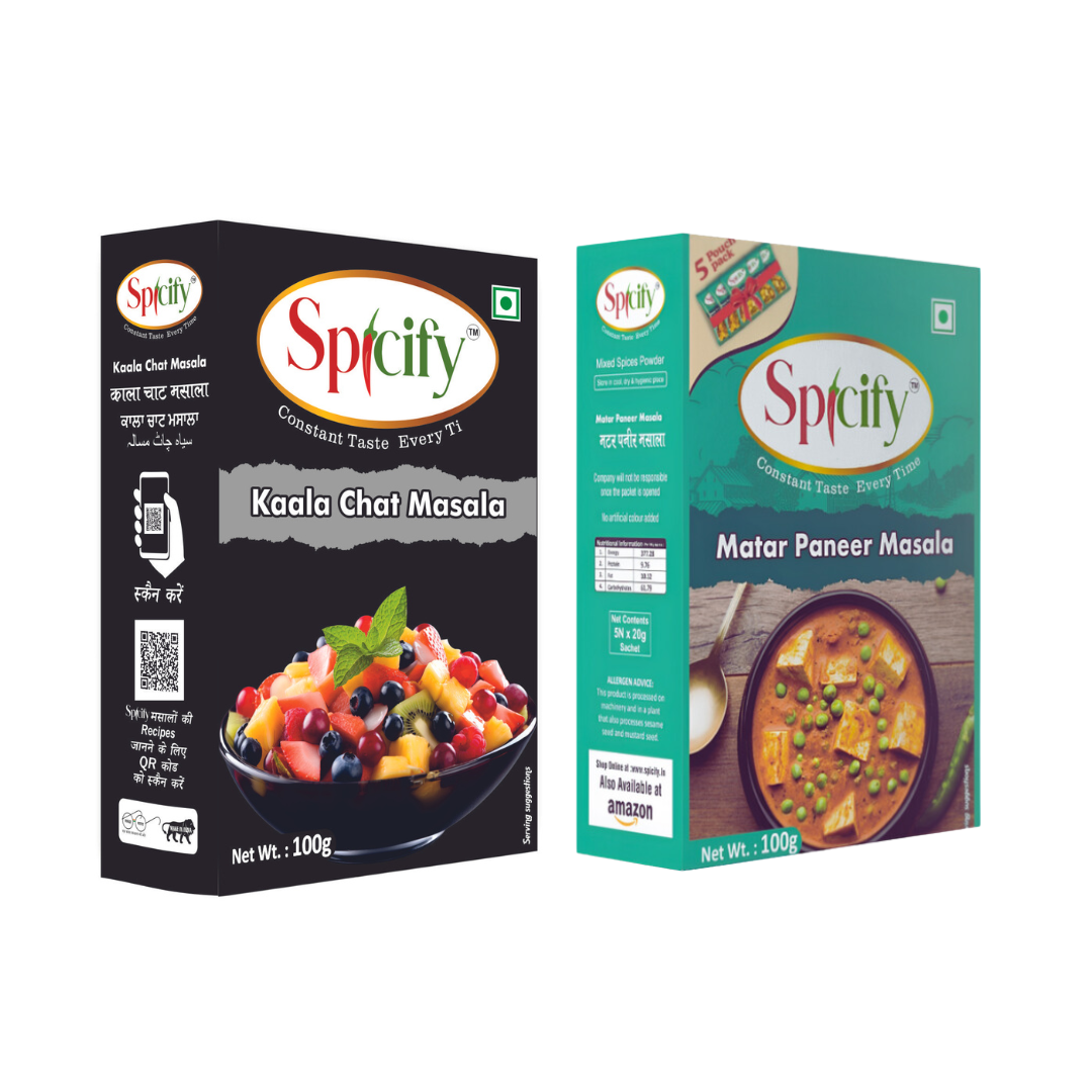 Spicify Kaala Chat Masala+ Matar Paneer Masala| Pack of 2- 100g each