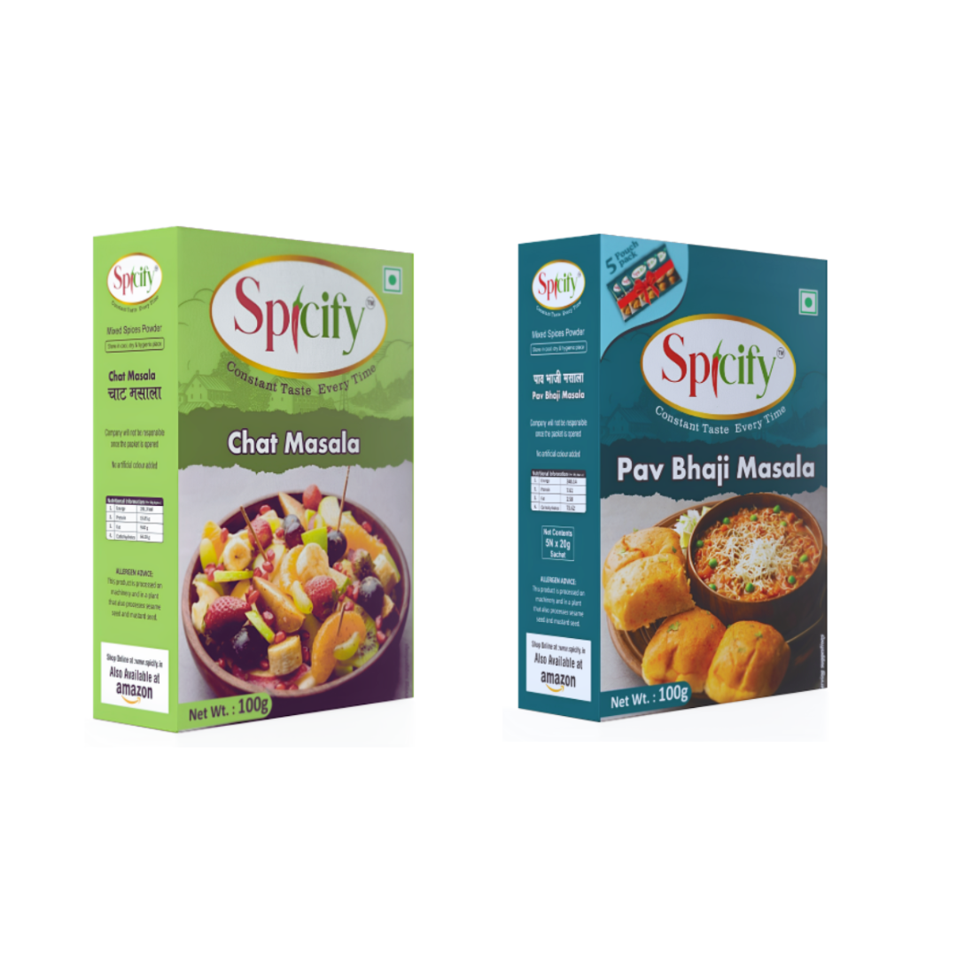 Spicify Chat Masala + Pav Bhaji Masala | Pack of 2 - 100g each