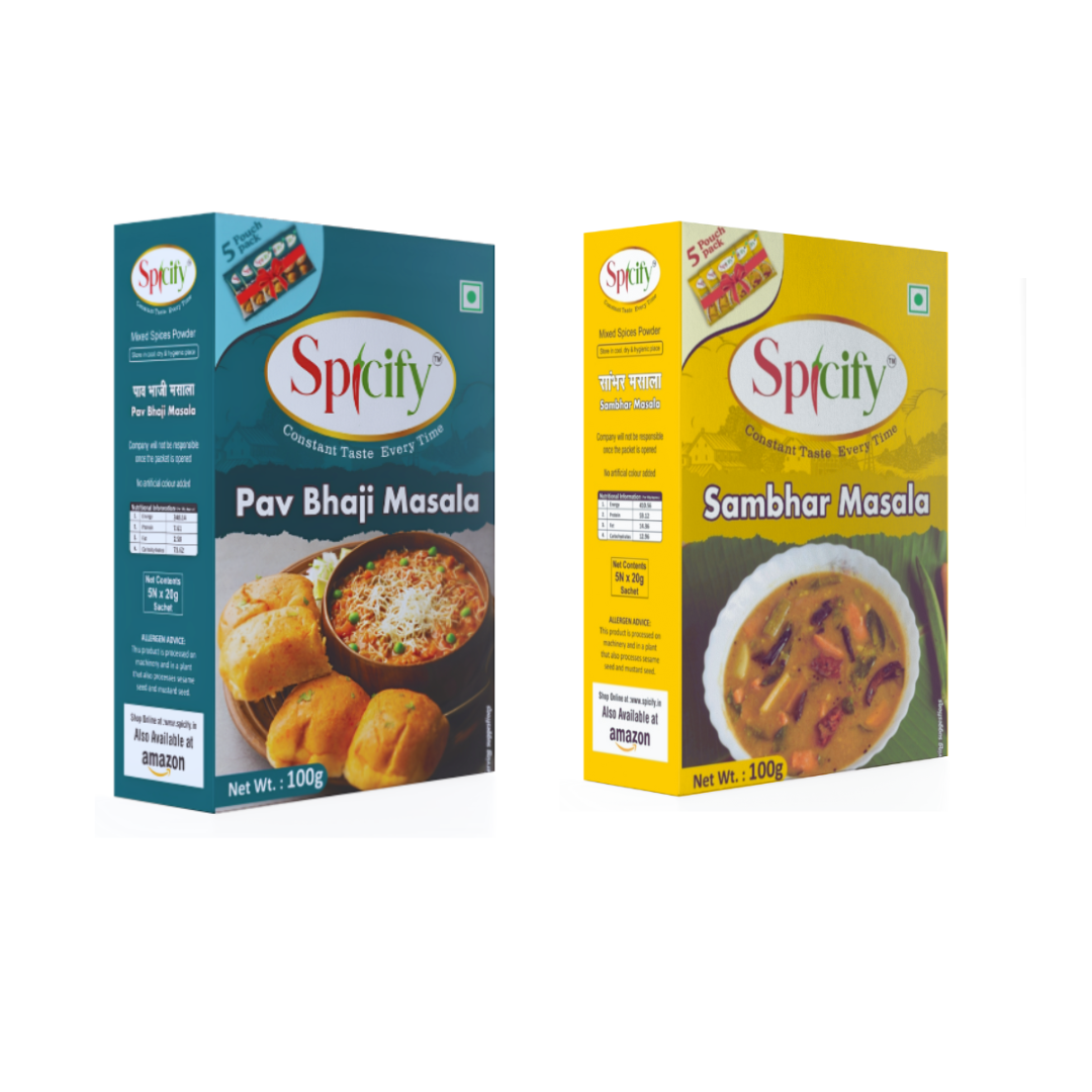 Spicify Pav Bhaji Masala+ Sambhar Masala| Pack of 2-100g each