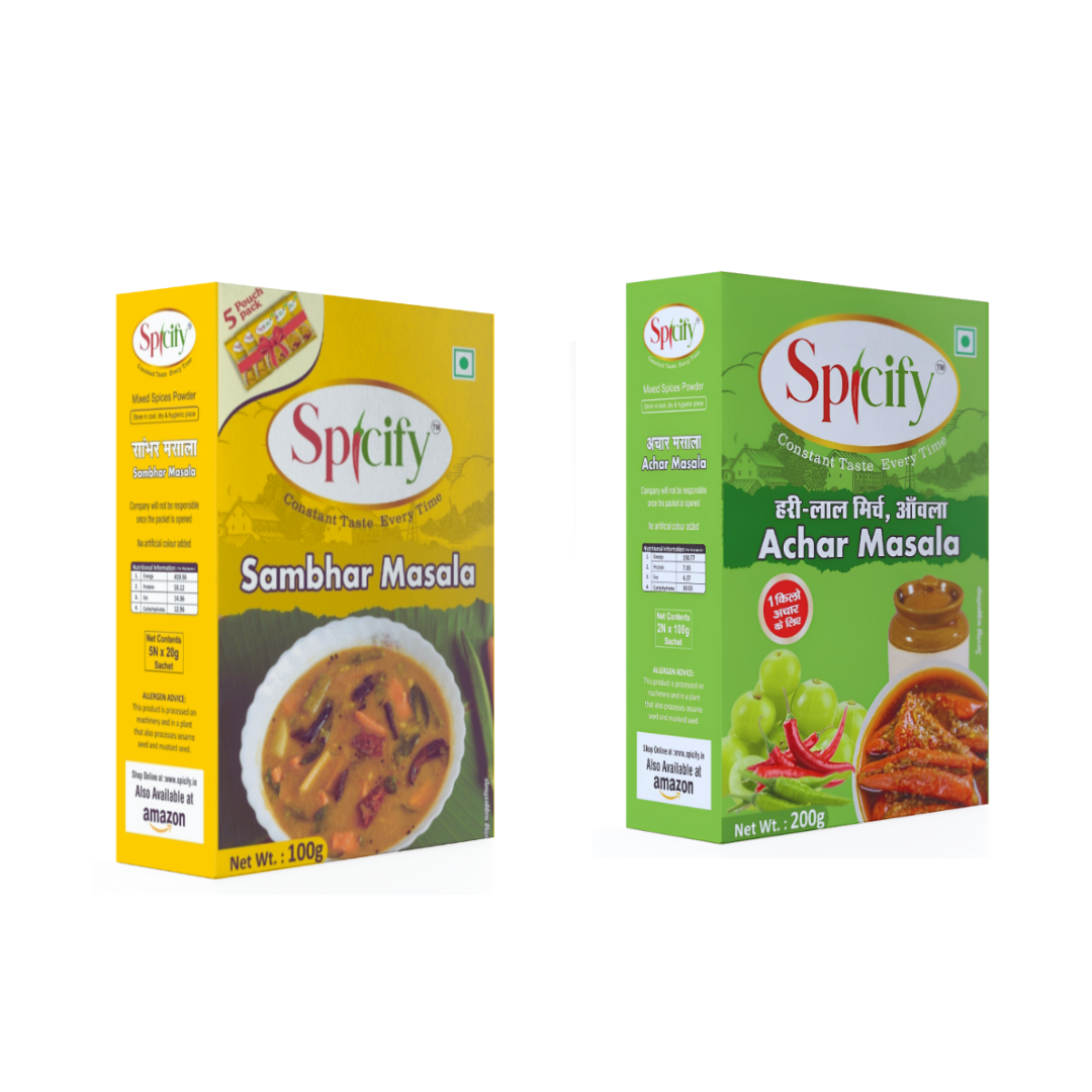 Spicify Sambhar Masala+ Mirch Achar Masala| Pack of 2