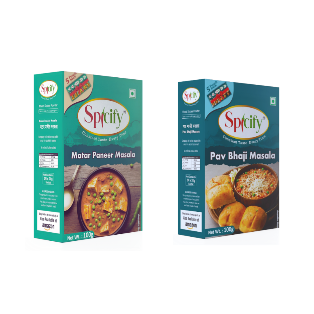 Spicify Matar Paneer & Pav Bhaji Masala Combo | Pack of 2 100g Each | 100% Pure Spices