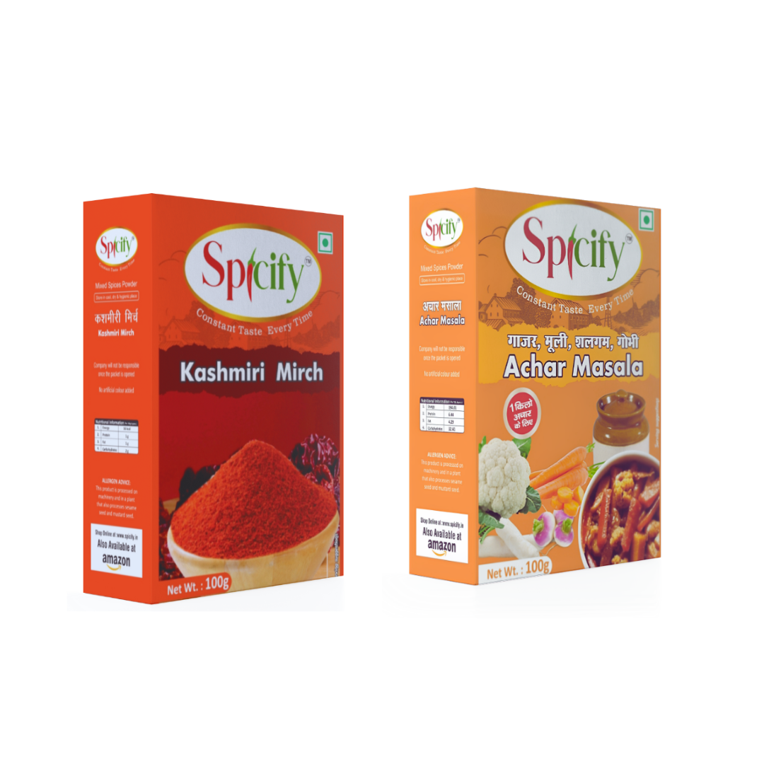 Spicify Kashmiri Mirch+ Mix Veg Achar Masala| Pack of 2-100g each