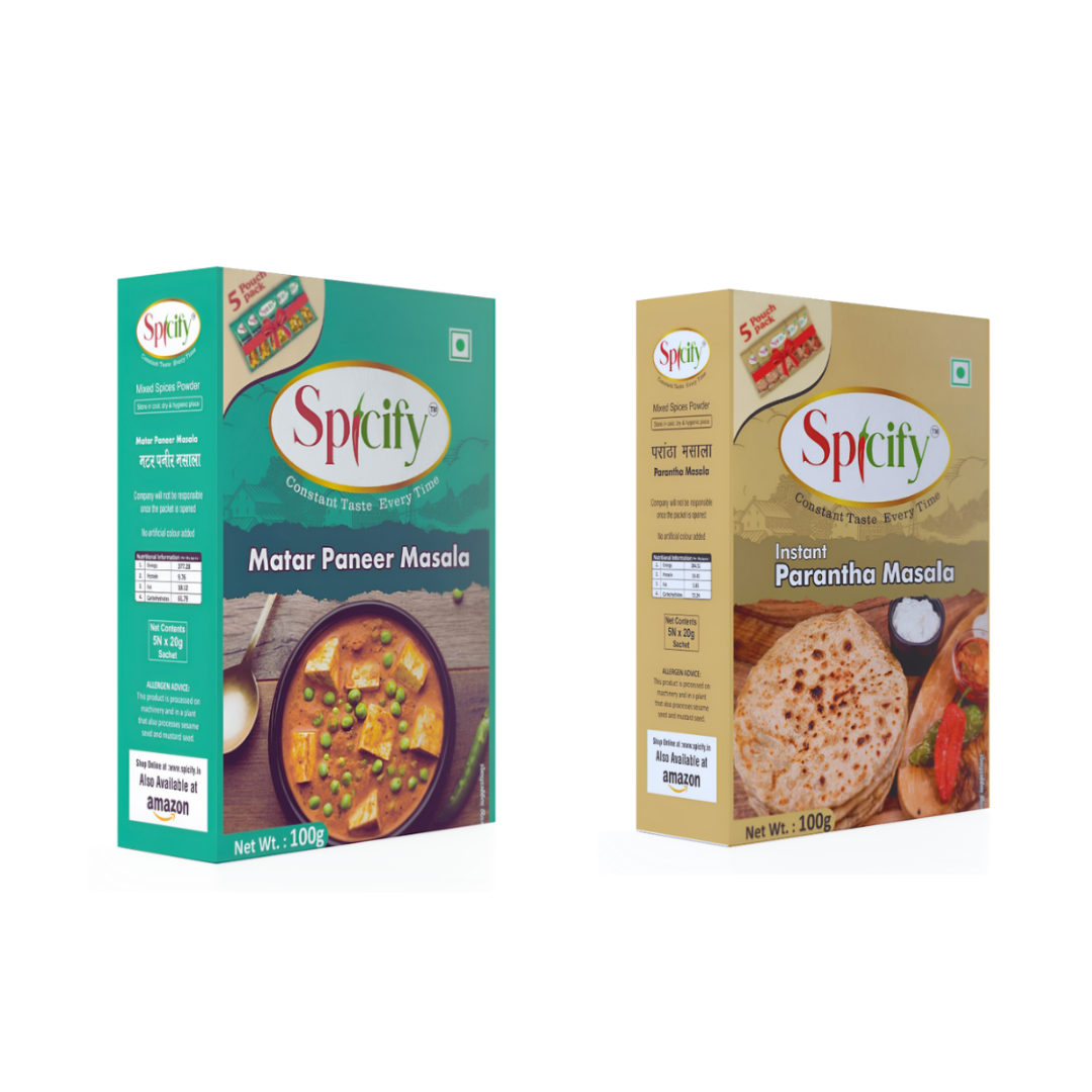 Spicify Matar Paneer & Parantha Masala | Pack of 2 100g each | 100% Pure Spices