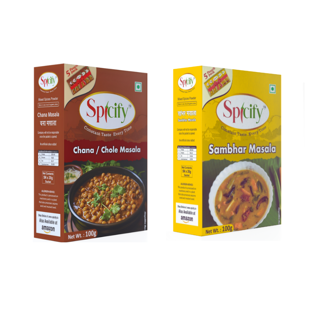 Spicify Chole Masala + Sambhar Masala | Pack of 2 100g each