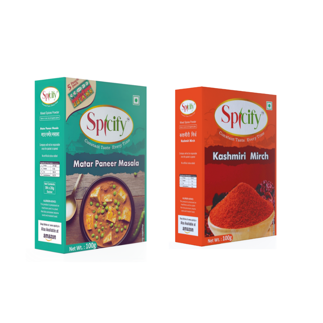 Spicify Matar Paneer + Kashmiri Mirch Powder | Pack of 2 100g Each