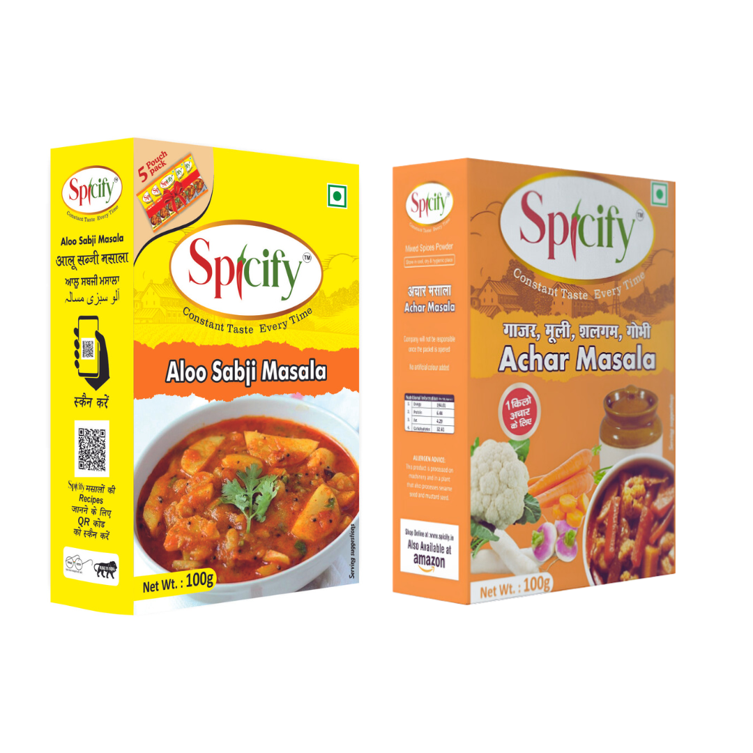 Spicify Aloo Sabji Masala+ Mix Veg Achar Masala| Pack of 2-100g each