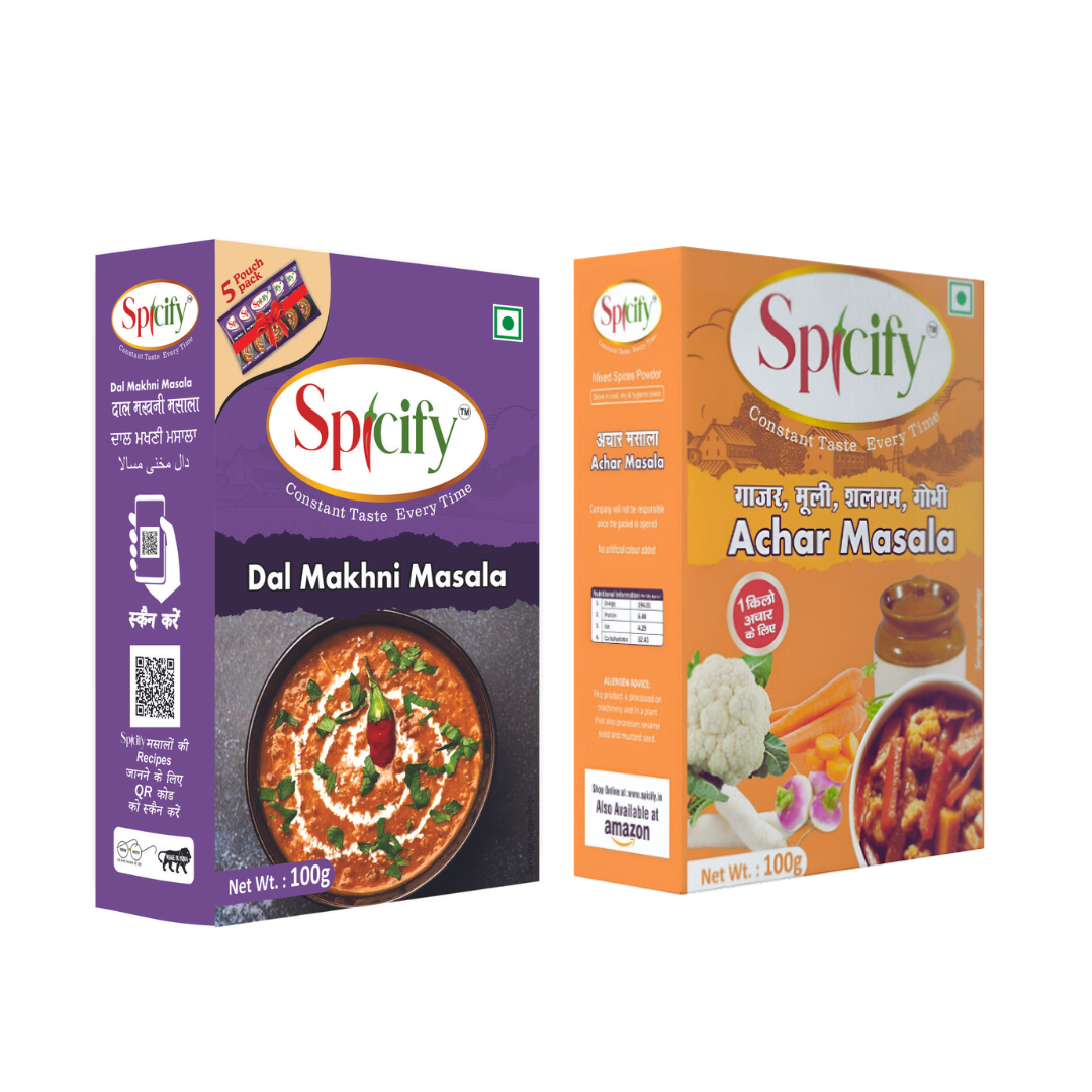 Spicify Dal Makhni Masala+ Mix Veg Achar Masala| Pack of 2- 100g each