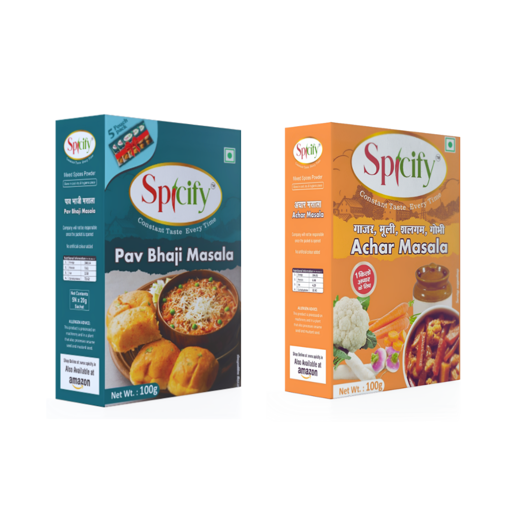 Spicify Pav Bhaji Masala+ Mix Veg Achar Masala| Pack of 2- 100g each