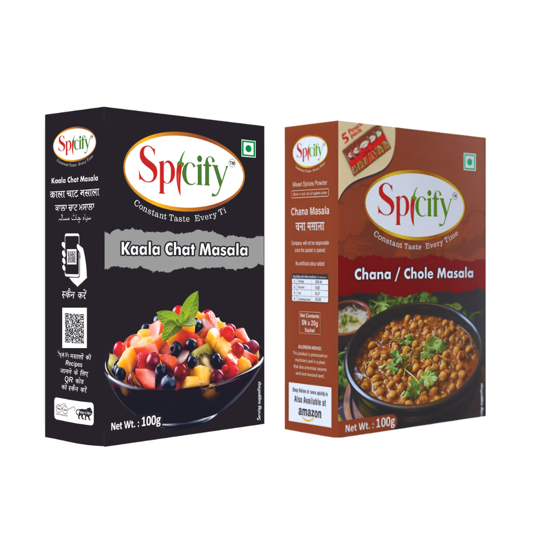 Spicify Kaala Chat Masala+ Chana/Chole Masala| Pack of 2-100g each