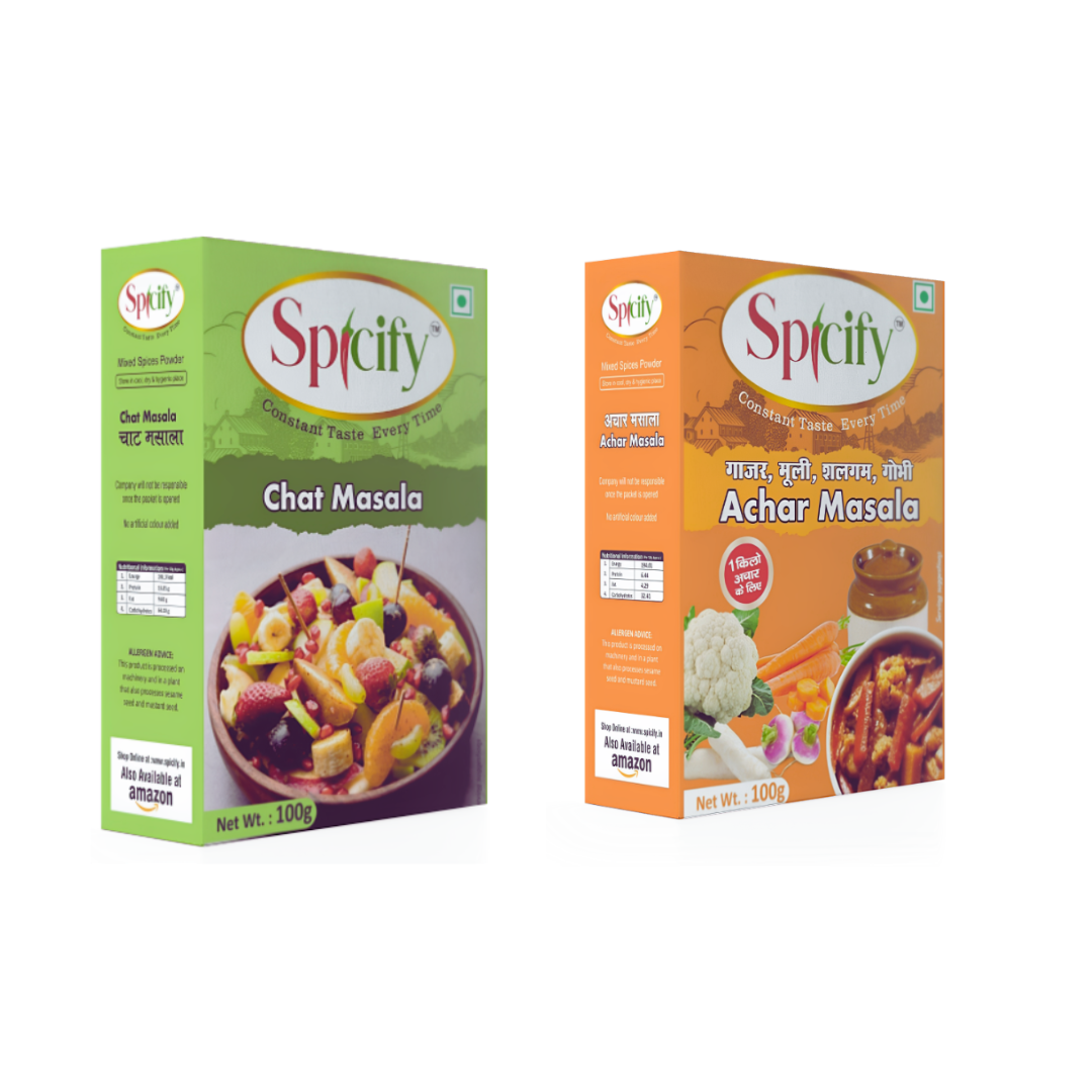 Spicify Chat Masala+ Mix Veg Achar Masala| Pack of 2- 100g each