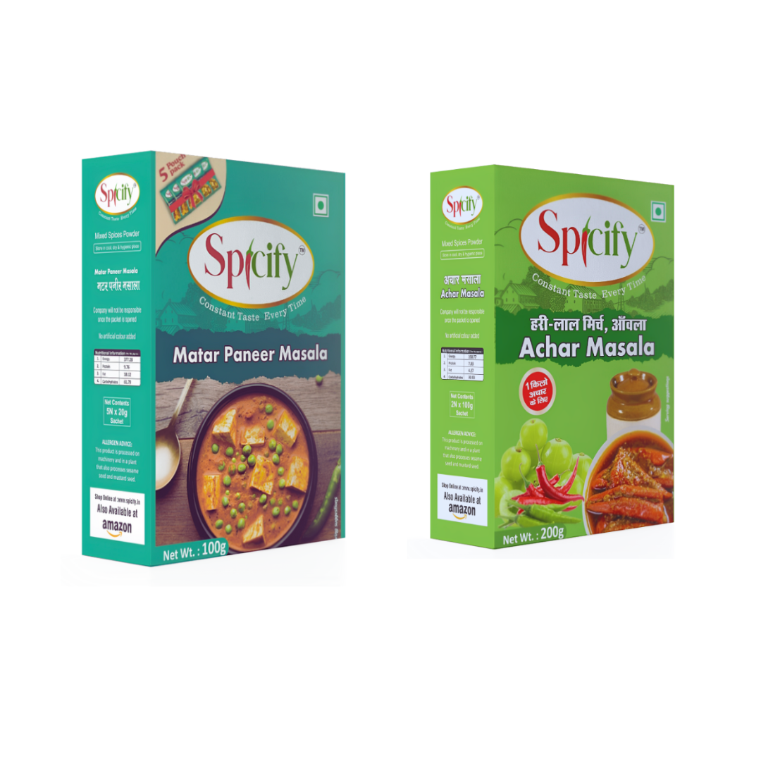 Spicify Matar Paneer & Mirch Achar Masala | Pack of 2 | 100% Pure Spices