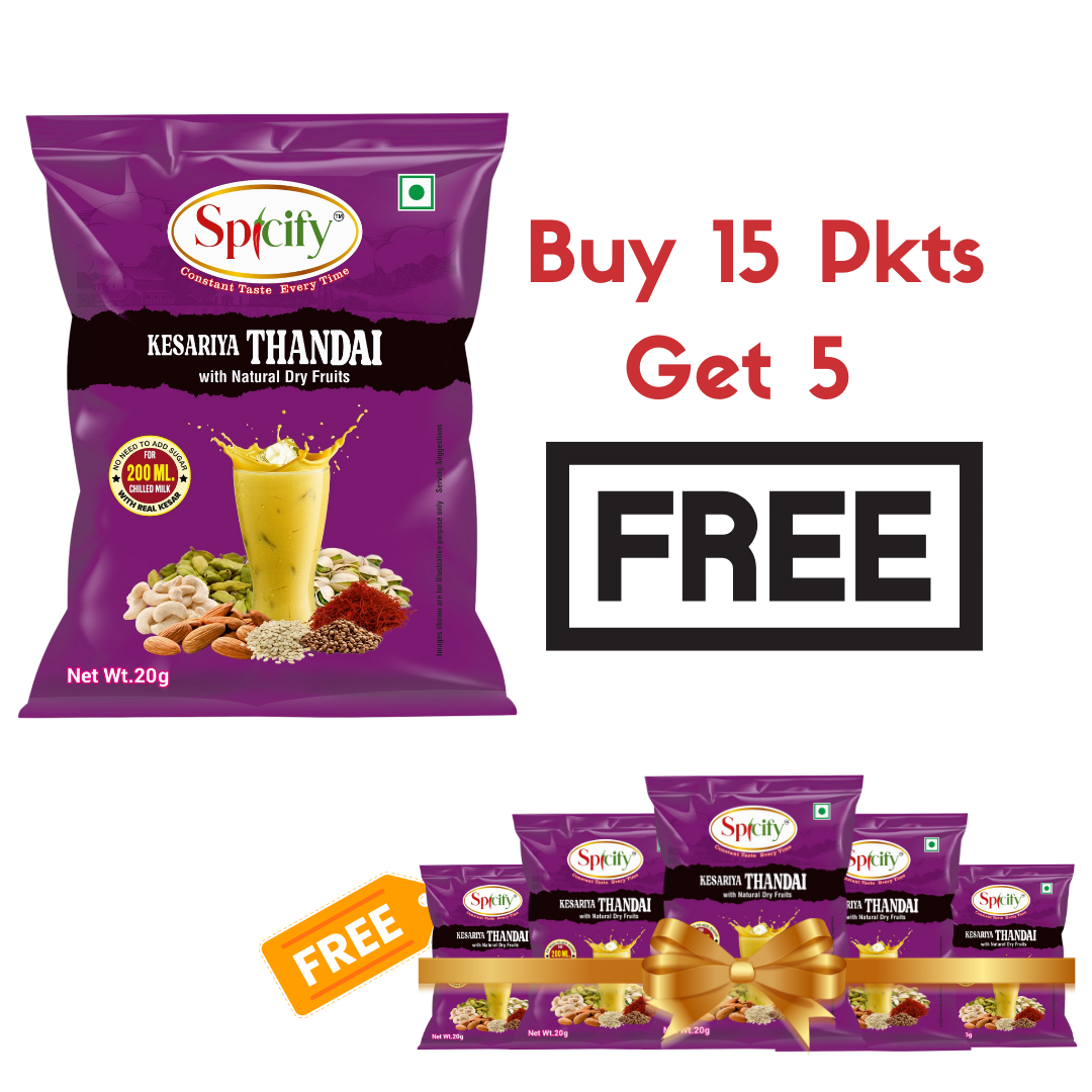 Spicify Kesariya Thandai - Buy 15 Pcs & Get 5 Free | 20g Sachet | 20 Sachet Pack