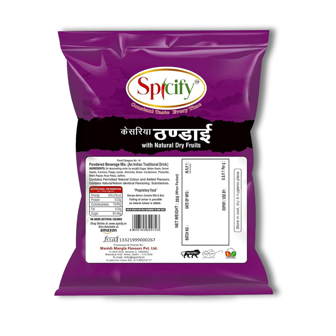 Spicify Kesariya Thandai - Buy 15 Pcs & Get 5 Free | 20g Sachet | 20 Sachet Pack