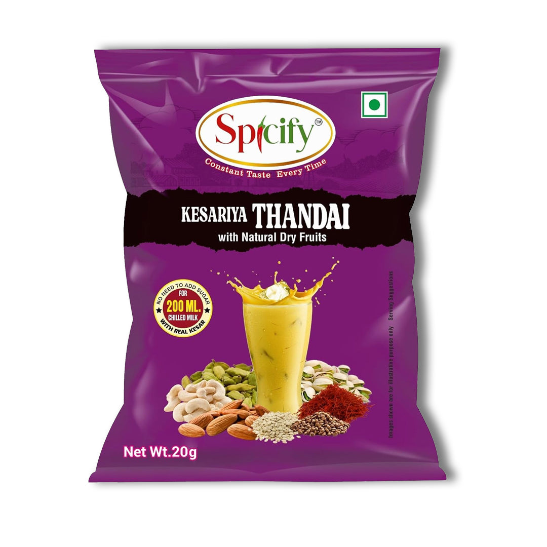Spicify Kesariya Thandai - Buy 15 Pcs & Get 5 Free | 20g Sachet | 20 Sachet Pack