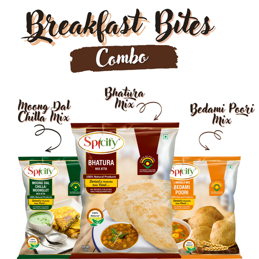 Spicify Breakfast Bites Combo| Bhatura Mix 500g | Moong Dal Chilla Mix 500g| Bedami Poori Mix 500g